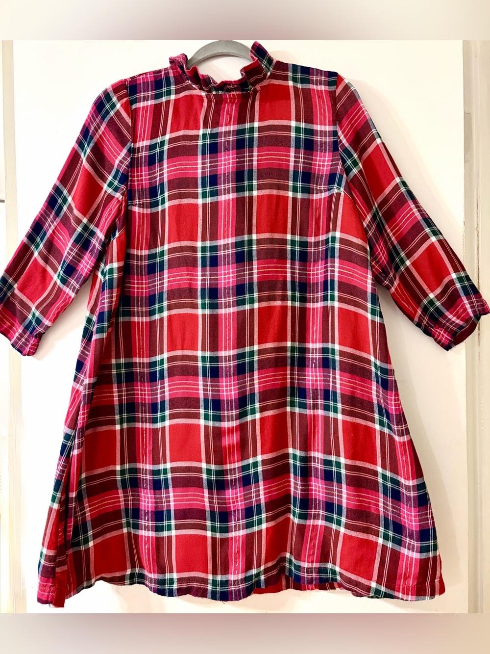 crown & ivy Super Soft Red Pink and Green Plaid Ruffle-Trim A Line Dress - Picture 9 of 9